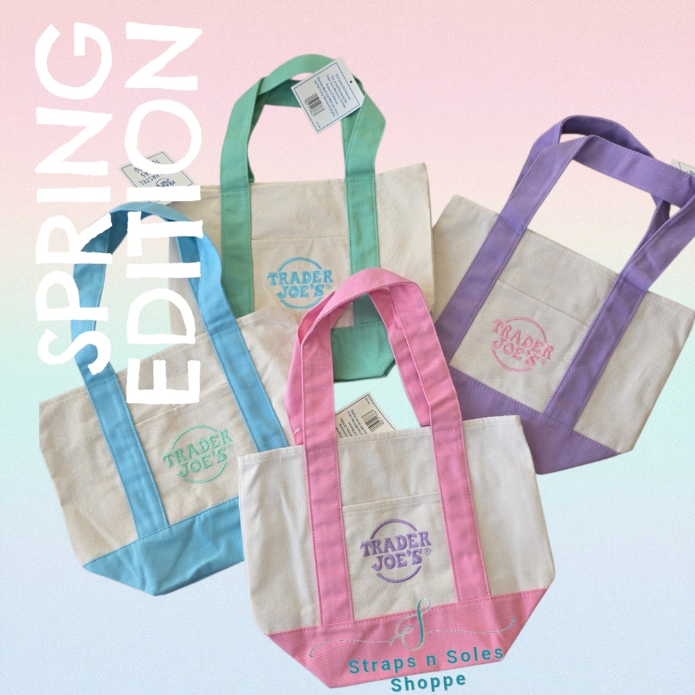 Authentic Trader Joe's Mini Pastel Canvas Tote Bags-Set Of 4